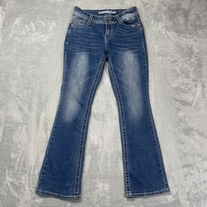 Copper Flash Curvy Bootcut Jeans Womens 6 (30x31) Blue Rhinestones Y2k Outdoor